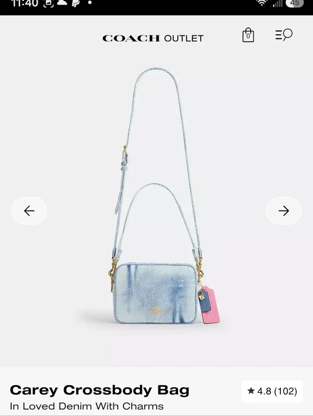 Coach Light Blue Denim Crossbody Bag with Pink Tag